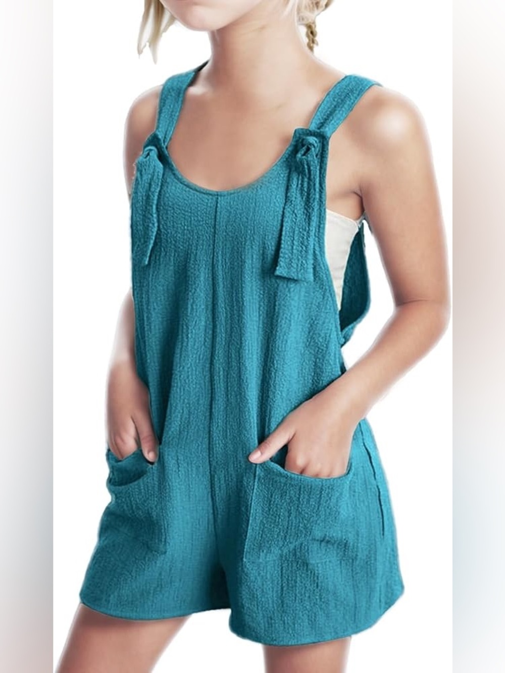 ZENANA | Teal Gauze Cotton Acid Wash Tie-Shoulder Romper
